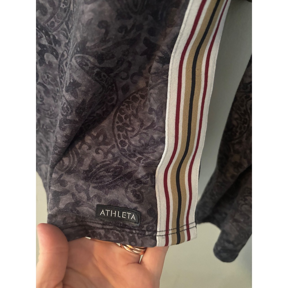 Athleta Womens Small Gray Paisley‎ Scroll 1/4 Zip Pullover Top Made in USA - Picture 4 of 7